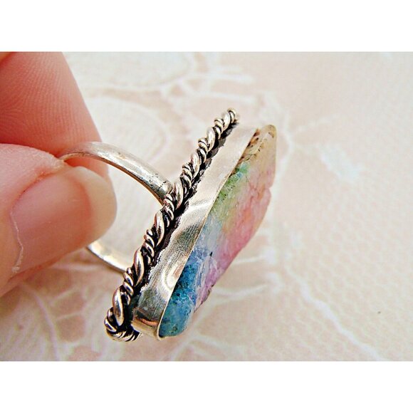 Ametrine Ring Rough Cut Crystal Stone 925 Marked Sterling Silver Plated Size 8 - Picture 7 of 12